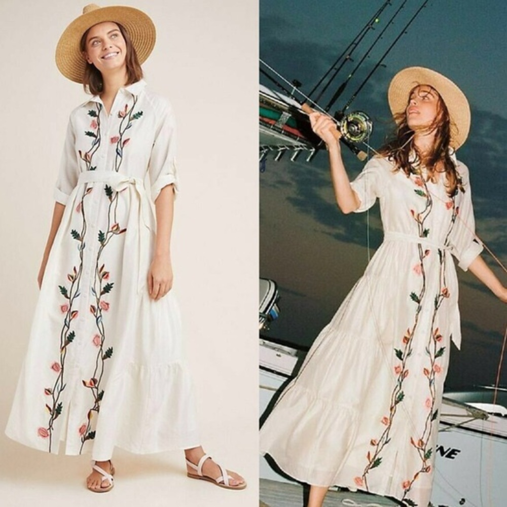 Anthro Samant Chauhan Embroidered Shirtdress